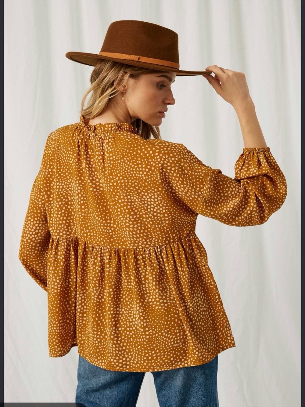 Dotted Mustard Peasant Tunic - Women Tops